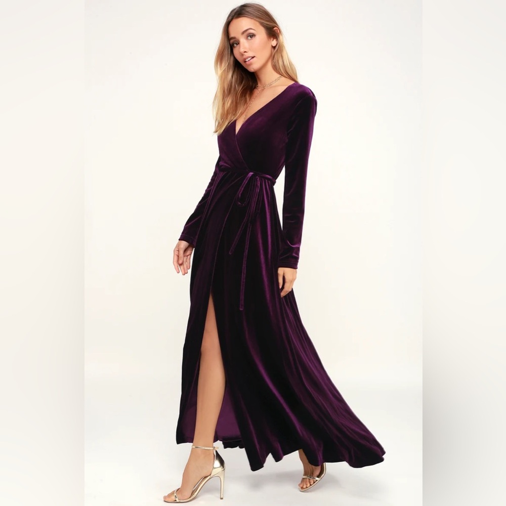 Jacinda Plum Purple Velvet Wrap Maxi Dress